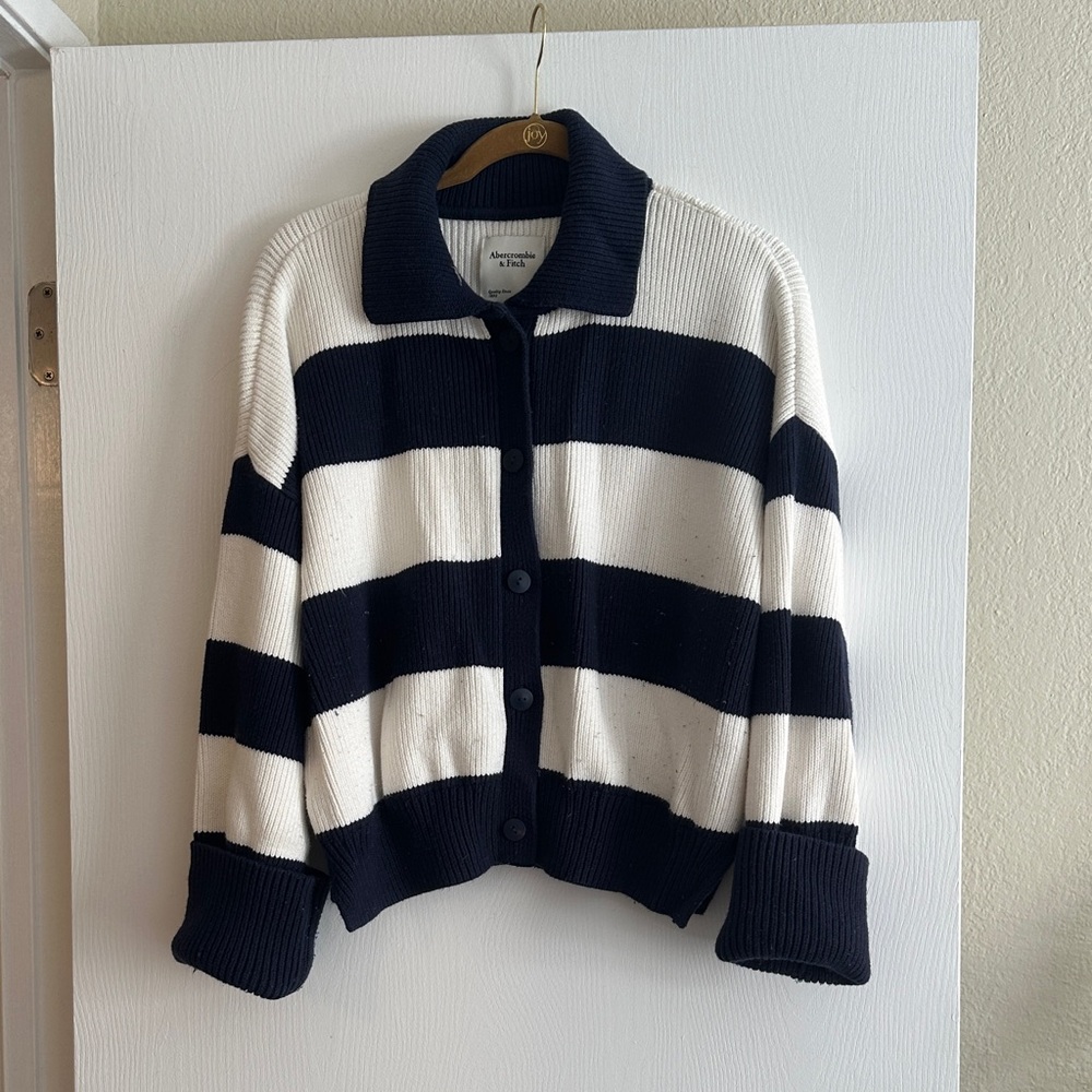 Abercrombie & Fitch Navy and White Striped Cardigan